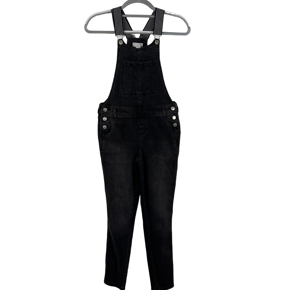 Ivy & Main Charcoal Overalls Black and White Striped Straps Black Denim